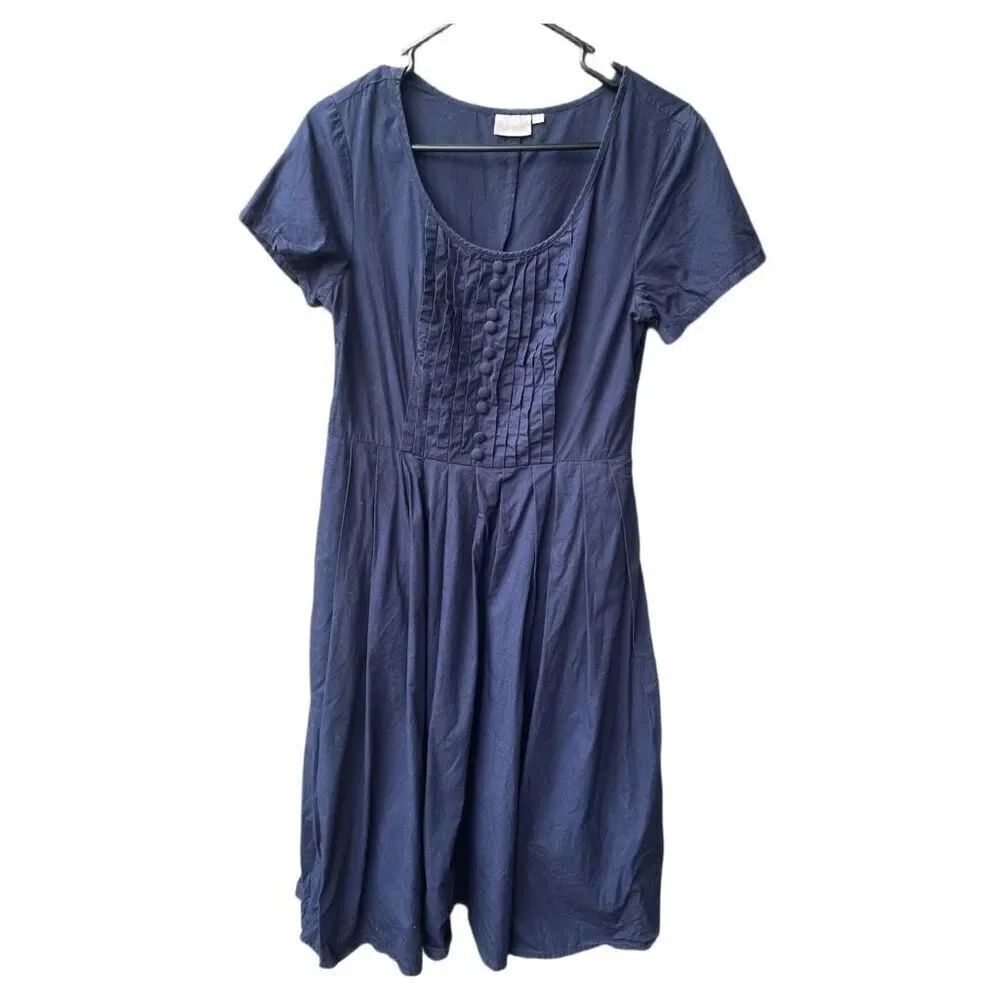 eShakti size 10 cotton pleated covered buttons fit n flare dress.